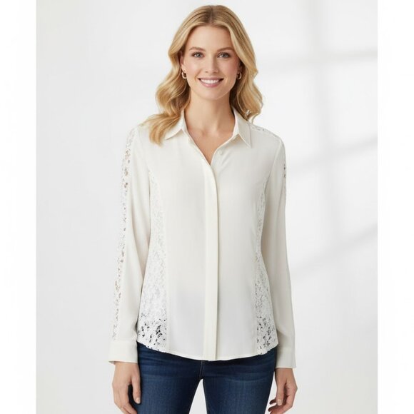 Worth New York Tops - Worth N Y Women’s 100% Silk Lace Long Sleeve Blouse Shirt Small Cream
